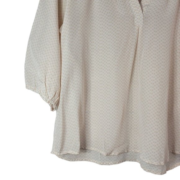 Joie Addie B Top Pink Tan Small 3/4 Sleeve Elastic Cuff V Neck Check Print Silk - Picture 3 of 6